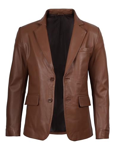 Image of fjackets Mens Leather Jacket - Real Lambskin Leather Blazer, Notched Collar Sport Coat for Men