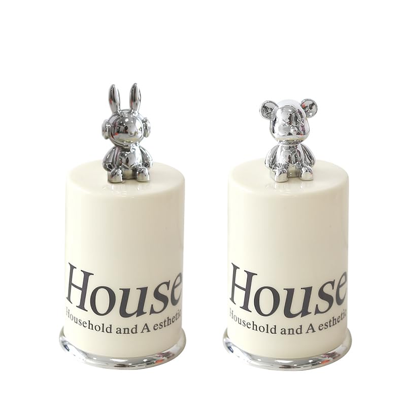 Luxurious rabbit and bear toothpick holder, personalized and creative, high-end cotton swab storage box, dental floss box, toothpick canister for household use. (Bunny+Bear)