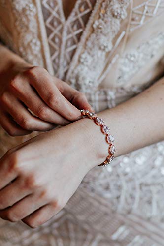 Sweetv Teardrop Rose Gold Wedding Bridal Bracelets For Brides, Crystal Rhinestone Cubic Zirconia Tennis Bracelets For Women Prom, Bridal Jewelry #TOP1