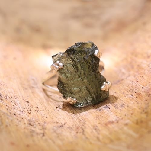 Natural Moldavite Ring 925 Sterling Silver Women's Ring Certified Moldavite From Czech Republic Handmade Silver Ring Anniversary Ring, Green/silver3