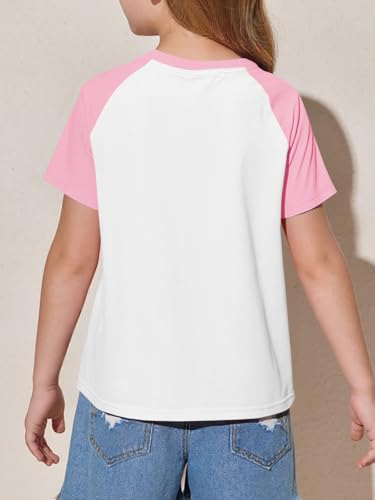 Image of Imily Bela Kids Girls T Shirts Casual Raglan Short Sleeve Crewneck Color Block Summer Tees 5-14 Years