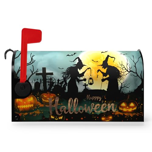 Dacawin Halloween Witch Moon Mailbox Covers Magnetic 25.5 x 21 Inch Halloween Pumpkin Lanterns Seasonal Pattern Home Houses Mailbox Wraps Letter Box Cover Decorations Large Size for Outdoor