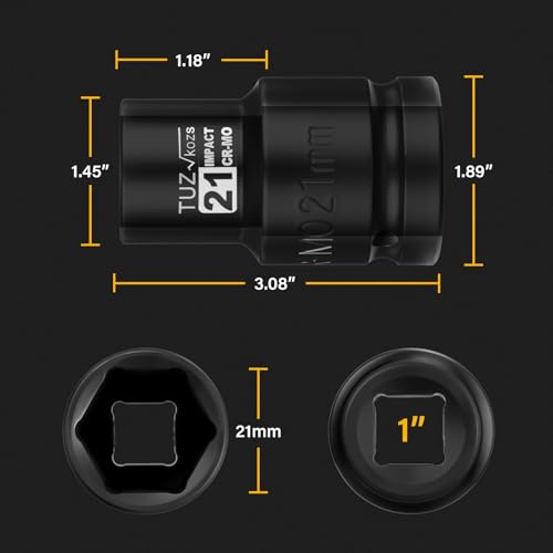 Image of 1 Inch Drive 21mm Deep Metric Impact Socket,CR-MO,6 Point Radius Corner Design,Square Chamfered Opening,Axle Nut Impact Grade Socket for Easy Removal