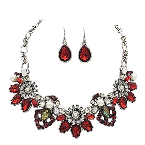 Collar de flores de cristal con pendientes para novias en bodas y galas