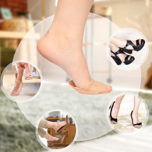 Women's Toe Topper Cover Socks, 4 Pairs No-Show Liner Half Socks for Women Beige/Black Seamless Sandal Sock Non-Slip Ball of Foot Cushion Heel Sock with Padding for Women Girls Flats High Heels2