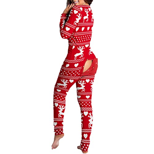 Guiran - Pijama de una sola pieza para mujer, cuello de pico pronunciado, botones, solapa en la parte posterior, mono, L