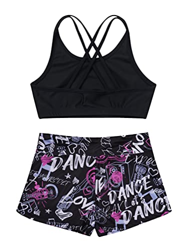 Inhzoy Kids Girls 2Pcs Active Dance Outfits Crop Top With Booty Shorts Gymnastics Workout Suit Black 8 #TOP3