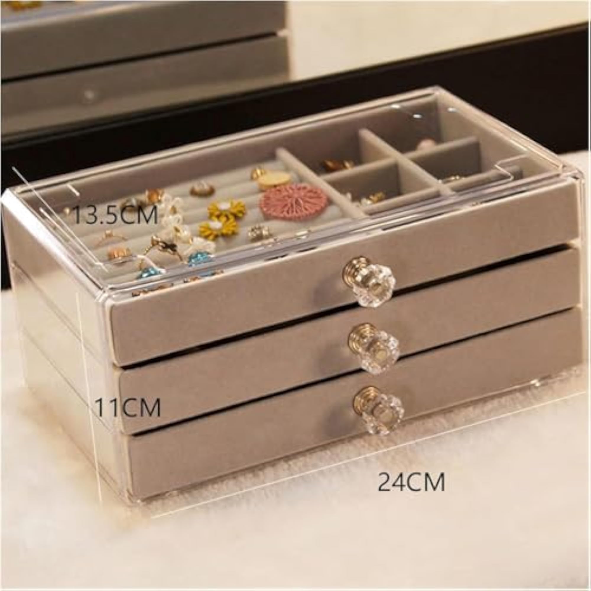 3-Layer Velvet Jewelry Box Organizer