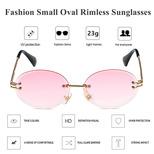 Image of LASPOR Retro Oval Sunglasses for Women Men Fashion Vintage Gold Metal Frameless Rimless Glasses Tinted Lens UV400 Protection