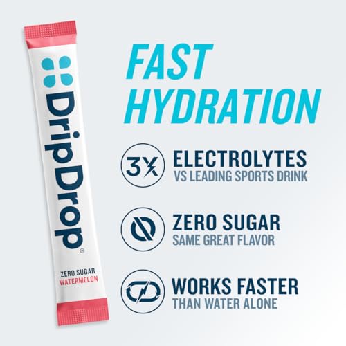dripdrop sugar free hydration packets - zero classic variety pack - single serve electrolytes powder drink mix - lemon lime watermelon peach passion fruit - non-gmo gluten free vegan - 16 sticks