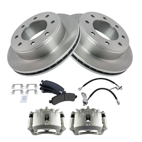 Image of TRQ Rear Brake Pad & Rotor Kit Semi-Metallic Compatible with 2005-2013 Chevrolet Express 3500 2005-2012 GMC Savana 3500
