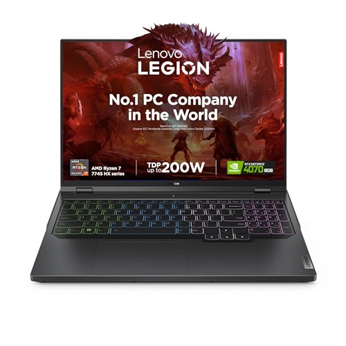 Image of Lenovo Legion Pro 5 AMD Ryzen 7 7745HX 16 inch (40.64cm) WQXGA-IPS 240Hz 500Nits Gaming Laptop (16GB /1TB SSD /Win 11 /Office 2021 /NVIDIA RTX 4070 8GB /Alexa /3 Month Game Pass /Onyx Grey /2.5Kg), 82WM00B7IN