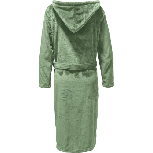 REDBEST Unisex-Bademantel Perris mit Kapuze grün Größe M - pures Kuschelvergnügen, samtweiche Qualität, schnell trocknend, mit Taschen, Gürtelschlaufen und Bindegürtel