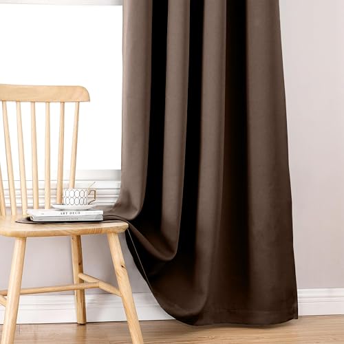Image of THE LINEN COMPANY Extra Long Back Loop Curtains | Hall Door Curtains | Thermal Insulated Blackout Drapes Set of 2 - Dark Brown, 10 Feet