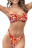 Happy Cherry Conjunto de bikini de 2 piezas para mujer, sexy, bandeau de corte alto, sin tirantes, cintura alta, rosso, L
