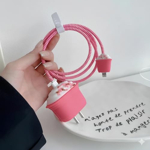 Image of skysia Charger Protector Case - 4-in-1 Silicone Cable Protector Set, Cute 3D Design, Multi-Color Combo for iPhone 18W-20W Adapters & Lightning Cables (StrBks Pink & Brown, Pack of 2)