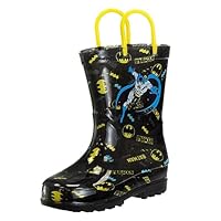 Josmo Boys Girls Character Boots Waterproof Rubber Rainboots, Black Yellow, US 11-12 Unisex Little Kid
