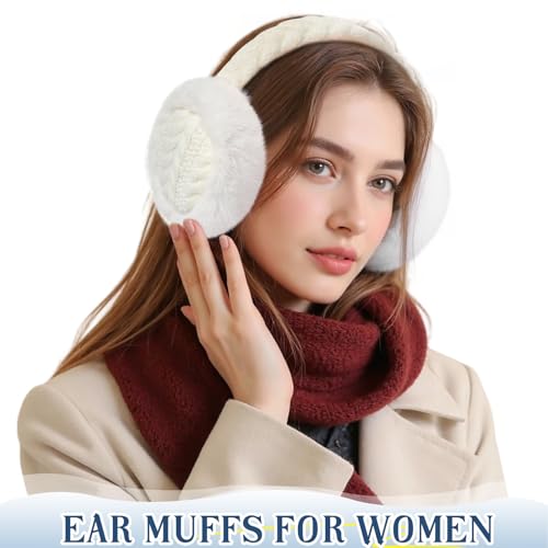 Pleneal Ear Muffs for Winter Women, Foldable Earmuffs Faux Fur Warm Ear Warmers for Women, Outdoor Cute Ear Covers for Girls