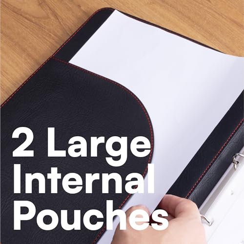 H&S A4 Portfolio Folder with Ring Binder Mechanism - with 40 Plastic A4 Document Pockets - Black Faux Leather Conference Folder - Image 4
