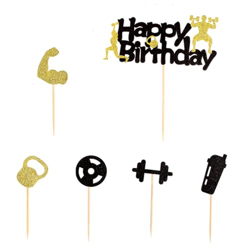 Guoguonb 11 Stück Männer Geburtstag Tortendekoration Thema Fitness Cake Topper Langhantel Kurzhantel Gewichtheben Kuchen Deco für Männer Vatertag Geburtstag Dekoration