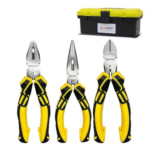 BOOSDEN 3 PCS Pliers Tool Set, 6 Needle Nose Pliers, 6 Diagonal Cutters, 6 Linesman Pliers for Basic Repair, DIY Projects and Home Maintenance