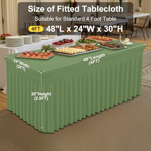 Image of Smiry Spandex Elastic Fitted Table Cloth Skirt for 4FT Rectangle Table | Stretch Washable Table Cloth, Banquet Table Cover for Wedding, Party, Indoor & Trade Shows, (Sage Green, 48Lx24Wx30H)