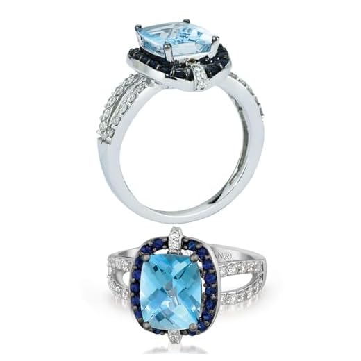 1/3 Carat Diamond, Blue Topaz and Sapphire Halo Engagement Ring for Women in 14k White Gold (G-H, VS2-SI1, cttw) Promise Anniversary Ring Size 7.5 by LeVian