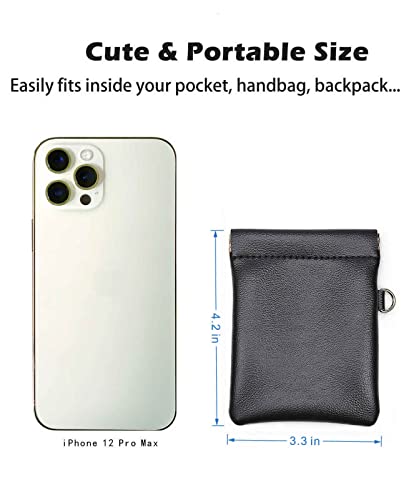 VOFOON Leather Squeeze Coin Purse with Keychain Small Change Holder Slim Wallet Pouch Card Holder For Women & Men (Black)4