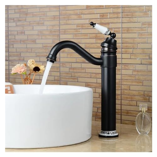 Robinet noir de salle de bains mitigeur eau chaude et froide anti-éclaboussures pour grand lavabo