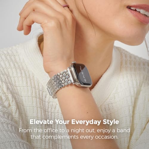 Image of My Pretty Strap - Compatible Apple Watch Band Strap, Stainless Steel Fashion iWatch Replacement Strap- Easy Resizing, No Tool Needed, Fits Most Wrists- Series 1-11, SE and Ultra