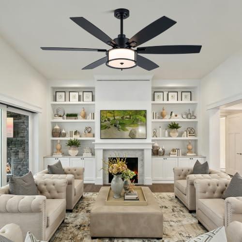 Image of 60 inch Modern Ceiling Fan with Lights Remote Boho Caged Ceiling Fan | APP Remote Control Black Industrial Fandelier, 3CCT Dimmable Chandelier LED Light Fixture, Reversible for Living Room Bedroom