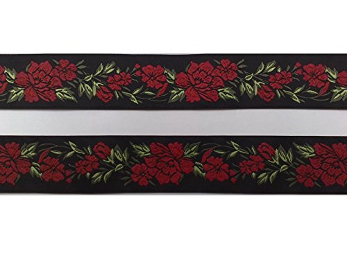 2 m Borte 2,15€/m Rosenranken Blumen Tracht Landhaus Dirndl Wiesn 35 mm breit Farbe: schwarz-rot Cover