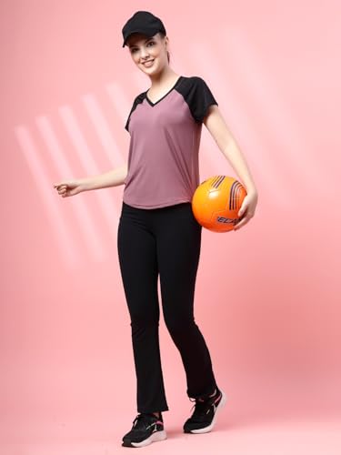 Image of UZARUS Women's V-Neck Regular Fit Gym T-Shirt | Soft Lightweight & Stretchable Fabric | Activewear Top for Workout Yoga Running Exercise Casual Wear