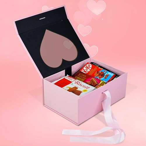 Image of RBS - Pink Gift Box with Window 23x16x10cm Gift Boxes for Packaging (1 Pack) Gifting Sturdy Hamper for Gift Empty Valentine's Day Gifting Box Holds Up to 5kg Elegant Gift Boxes for Gift Presentation