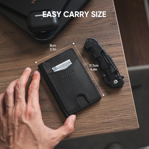 Image of VULKIT Bifold Front Pocket Slim Wallet RFID Blocking Minimalist Thin Genuine Leather Credit Card Holder Wallet for Men and Women Litchi Black
