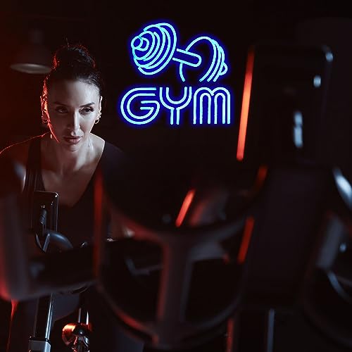 Image of Dumbbell Neon Sign Barbell Gym Neon Signs Gym Letter Neon Light Gym Blue Barbell Neon Light Sign for Sports Room, Decor Club,Party Bar,Fitness Club Decoration(13x13inch)
