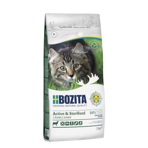 Bozita Active & Sterilised Katzentrockenfutter mit Lamm – 2 kg – getreidefreies Katzenfutter für sterilisierte, aktive Katzen – 33 % Protein, 20 % Fett – ohne Zucker & ohne Gentechnik