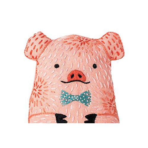 Image of Kiriki Press DIY Embroidery Doll Kit - Skill Level 1 - Beginner to Advanced Embroidery Kits for Adults Teens (3 Skill Levels) Animal Embroidery Kit - Screen Printed Pattern (Pig - Level 1)