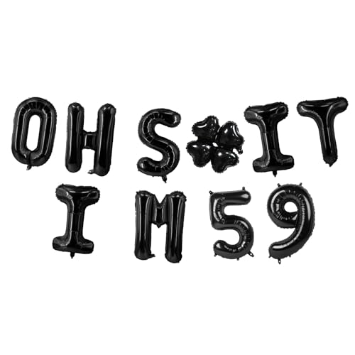 Image of Oh I'm 59! Latex Balloons 16 Inch Black Hallo Fifty Nine Cheers to 59 Years Old Theme Decor for Man Woman Happy 59th Birthday Party Photo Studio Prop Flag Decorations Favors Supplies