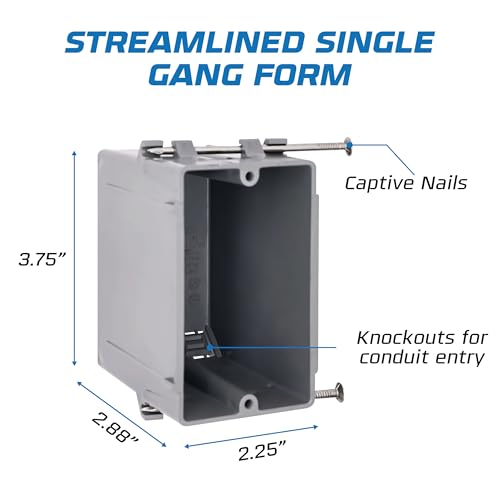 OHLECTRIC 1-Gang New Work PVC Electrical Outlet Box, Captive Nail Mounting, UL Listed (80, 18 Cu. in.) by OHLECTRIC - Image 3