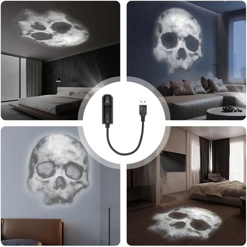 TYUKXJH Proiettore Di Luce Notte D Halloween | Proiettore Di Teschio Magnetico 3 Modalità Luce Esterna | Lampada LED Rotante a 360 Gradi con Impronta Mano Fantasma Scheletro USB per