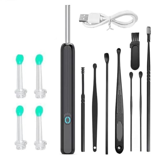 LAXDAMRE Wireless Ear Wax Removal with 8 Pcs Ear Pick Set Ear Cleaner Ear Cleaning Kit Wax Elimination Spoon Kit with 4 Soft Silicone Ear Scoops for Smartphones