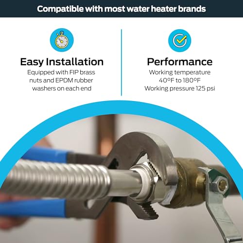 Image of Eastman 18 Inch WaterFlex Water Heater Connector, 3 /4 Inch FIP x 1 Inch FIP, Stainless Steel Corrugated Water Heater Supply Line, 437518