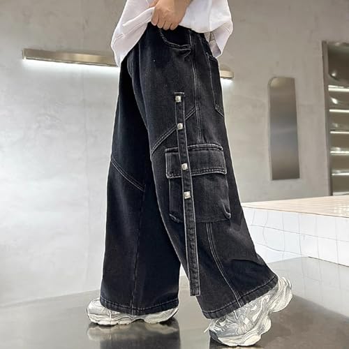 Girls Boys High Waisted Cargo Jeans Kids Straight Wide Leg Stretch Baggy Vintage Trousers Jean Y2K Casual Loose Denim Pants4