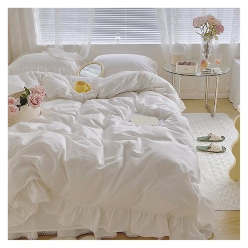 Housse de couette dentelle polyester et jupe de lit jaune double
