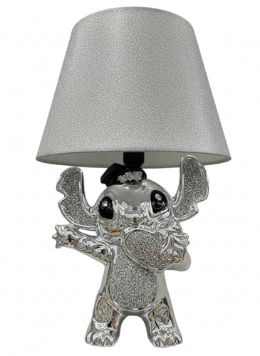 Bling Crushed Diamond Stitch Table Lamp with Silver Shade Ceramic Base Sparkling Bedside Home Decor (Heart in Hand Silver)