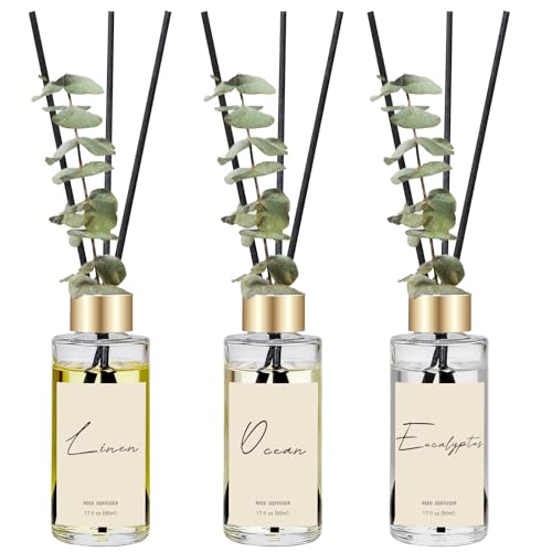 Reed Diffuser Set of 3 Eucalyptus Linen Ocean Oil Diffusers with Sticks
