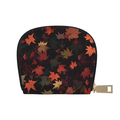 Card Wallet Falling Autumn Leaves Leather Small Wallet Travel Wallet Slim With Zipper Credit Card Holder For Women Gift Accordion Purse