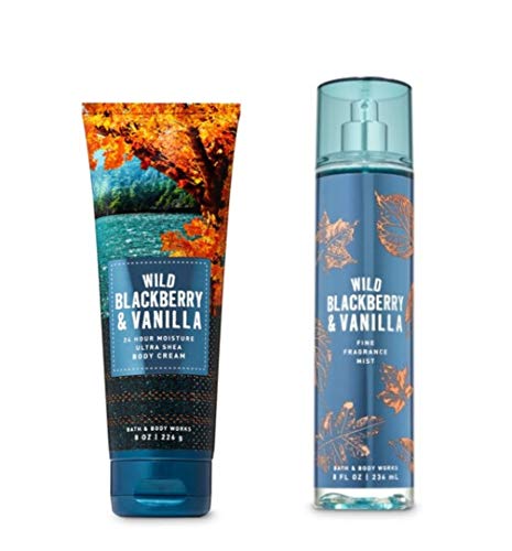 Set of 2 Bath and Body Works Wild Blackberry Vanilla Fragrance Mist and Body Cream 8 Ounce Each Fall 2019