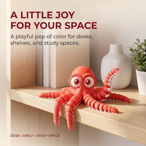 Image of 3D Printed Cute Octopus Toys,Flexible Joint 3D Printed Animals(Red)